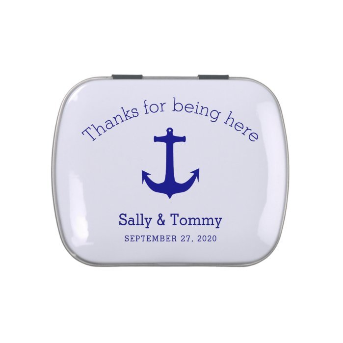 Nautical Blue Anchor Thank You Wedding Favor Jelly Belly Tin