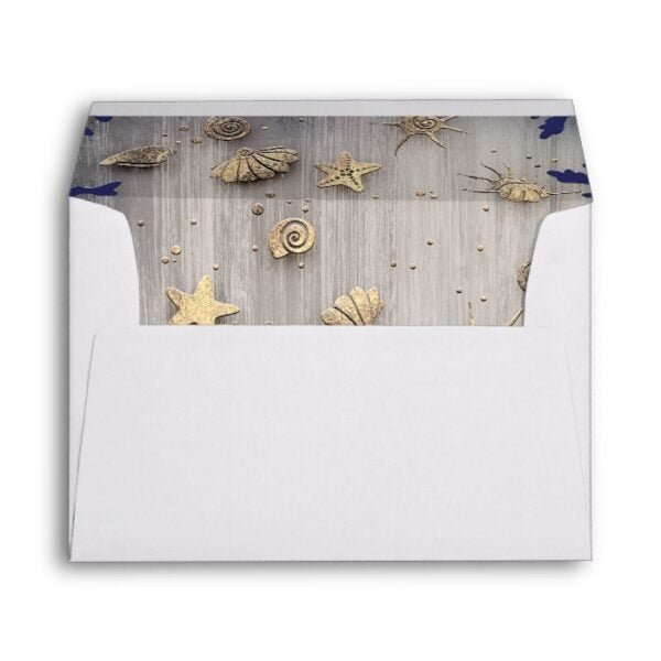 Nautical Gold and Navy Wedding Envelope