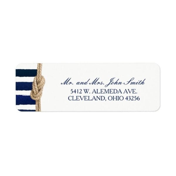 Nautical Knot Burlap Navy Stripes Wedding Label