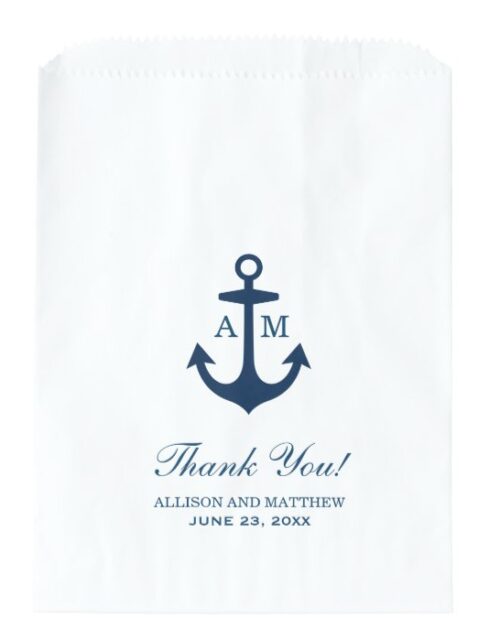 Nautical Navy Blue Anchor Wedding Thank You Favor Bag