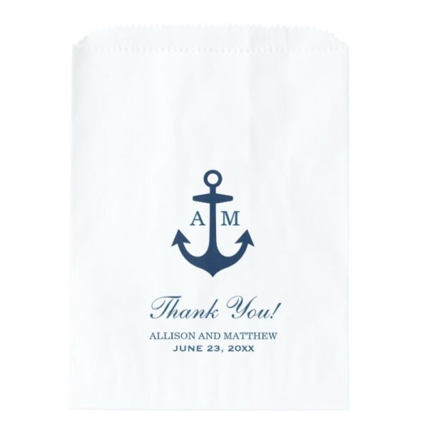 Nautical Navy Blue Anchor Wedding Thank You Favor Bag