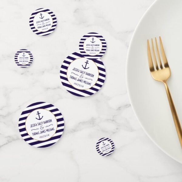Nautical Navy & White Stripe Anchor Wedding Favor Confetti