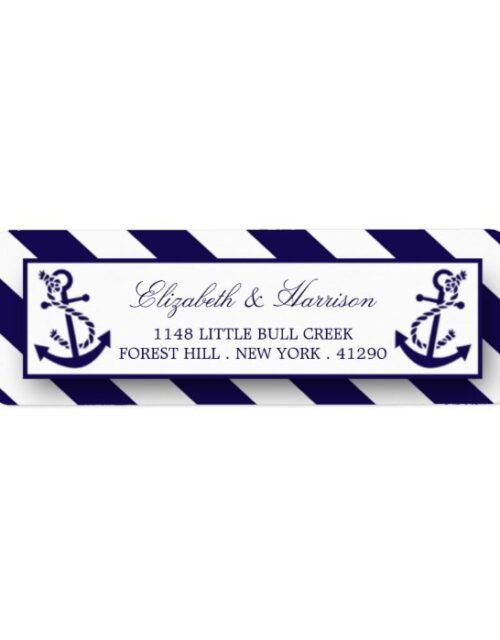 Nautical Stripes & Navy Blue Anchor Wedding Label