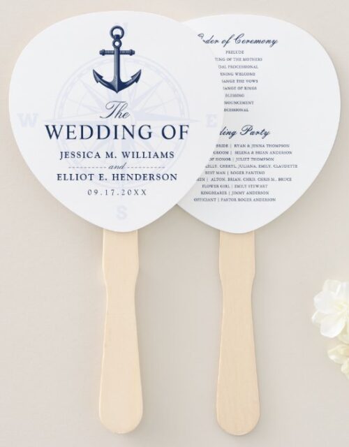 Nautical Theme Wedding Anchor Custom Navy Hand Fan