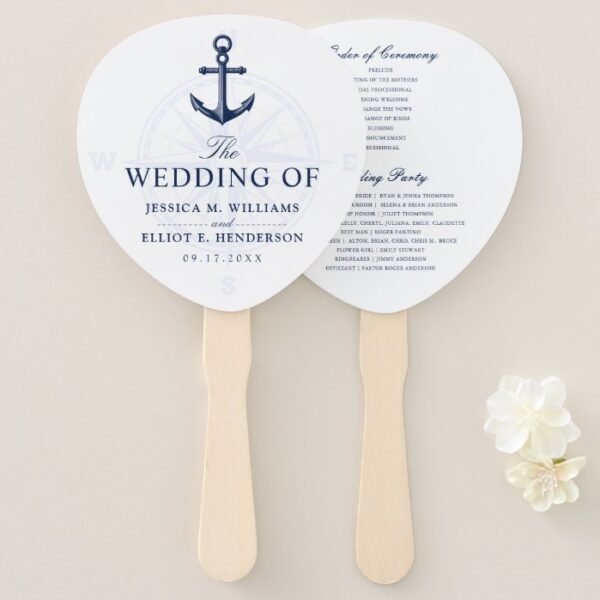 Nautical Theme Wedding Anchor Custom Navy Hand Fan