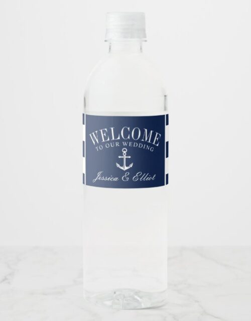 Nautical Theme Wedding Vintage Anchor Navy Welcome Water Bottle Label