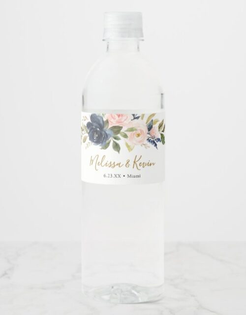 Navy and Blush Floral Water Bottle Label