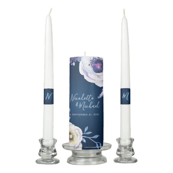 Navy and Lilac Rose Wedding Unity Candle