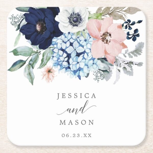 Navy Blooms Wedding Coasters