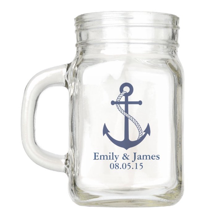 Navy Blue Anchor Nautical Wedding Favor Mason Jar