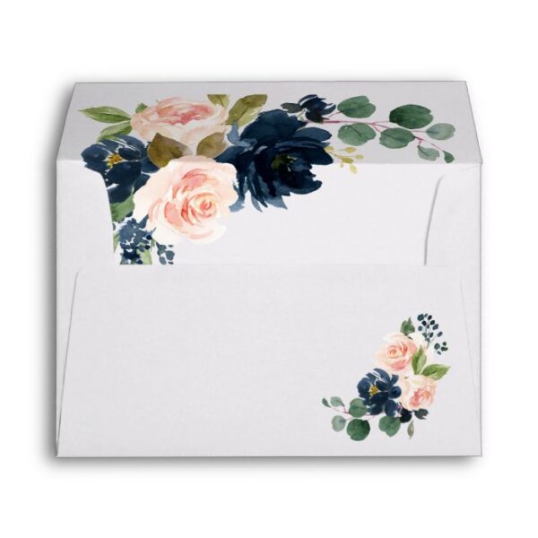 Navy Blue and Blush Pink Floral Country Wedding Envelope