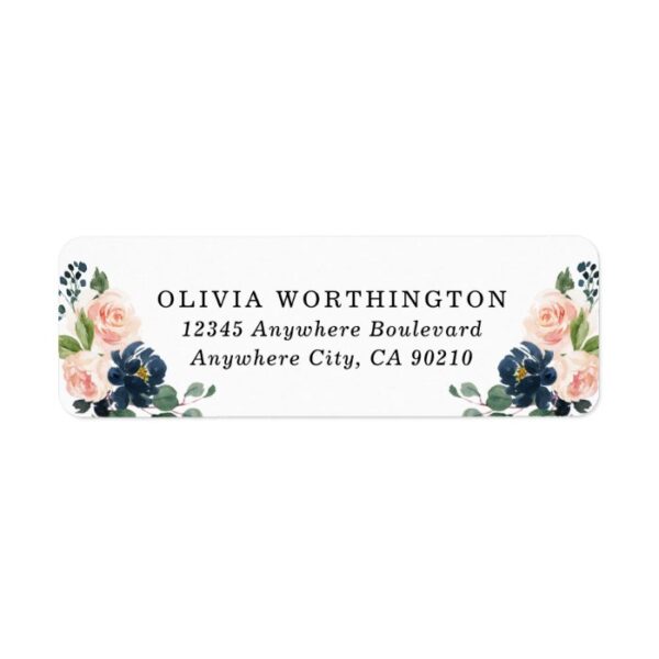 Navy Blue and Blush Pink Floral Country Wedding Label