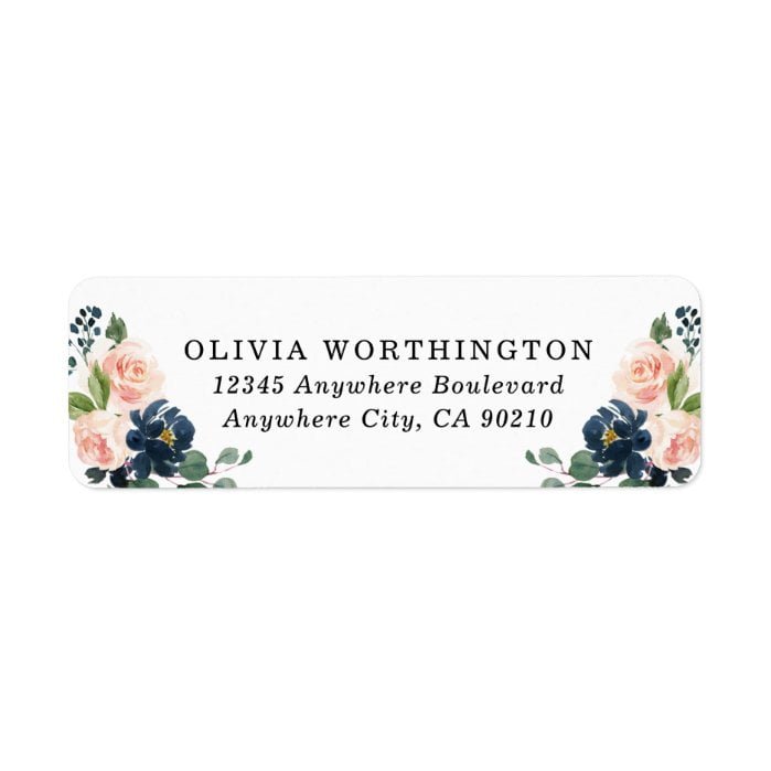 Navy Blue and Blush Pink Floral Country Wedding Label