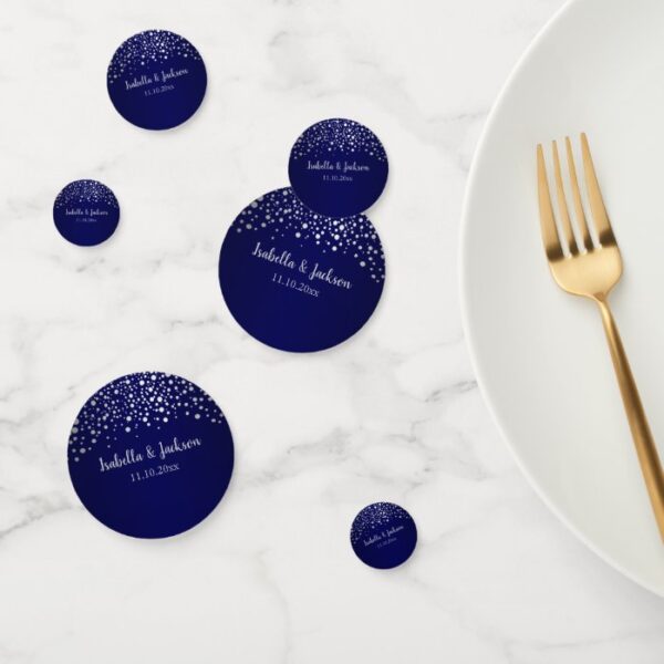 Navy Blue and Silver Confetti Dots