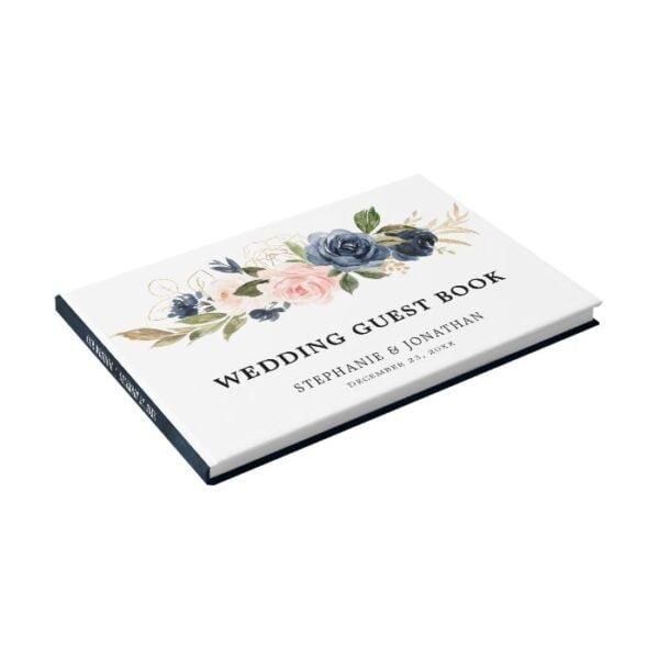 Navy Blue Blue Blush Pink Rose Botanical Guest Book