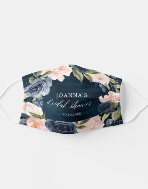 Navy Blue Blush Pink Rose Boho Bridal Shower Adult Cloth Face Mask