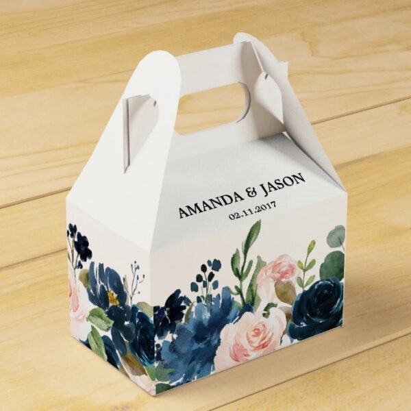 Navy Blue Blush Pink Rose Boho Wedding Favor Box