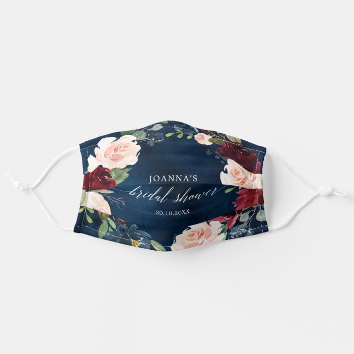 Navy Blue Burgundy Blush Pink Bridal Shower Adult Cloth Face Mask