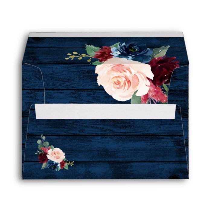 Navy Blue Burgundy Blush Pink Country Wood Wedding Envelope
