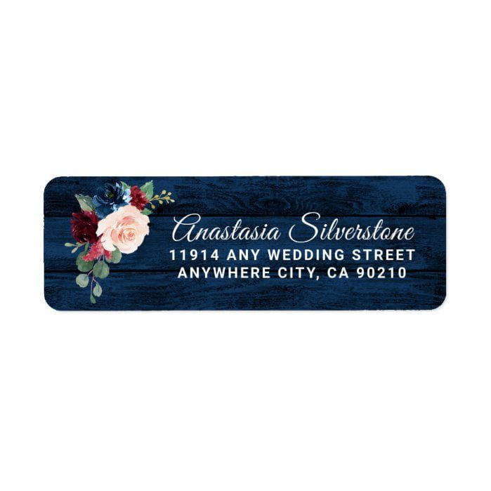 Navy Blue Burgundy Blush Pink Country Wood Wedding Label