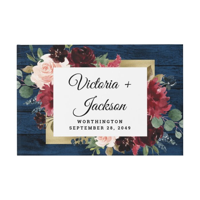Navy Blue Burgundy Blush Pink Gold Rustic Wedding Guest Book