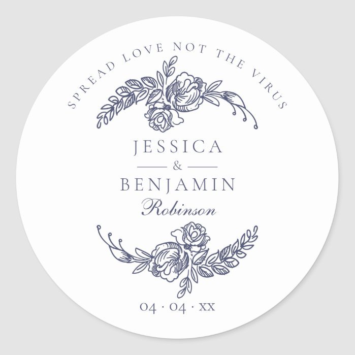 Navy Blue Custom Garland Wedding Sanitizer Classic Classic Round Sticker