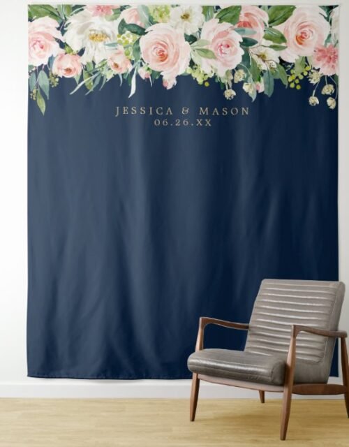 Navy Blue Gold Blush Wedding Backdrop Photo Booth