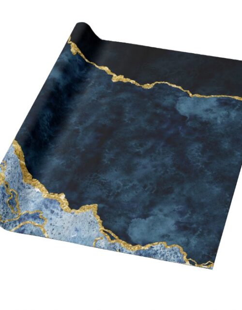 Navy Blue & Gold Foil Agate Marble Wrapping Paper