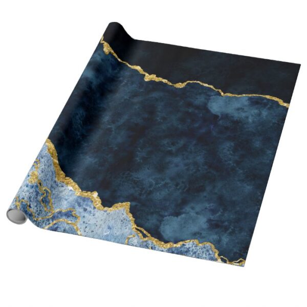 Navy Blue & Gold Foil Agate Marble Wrapping Paper