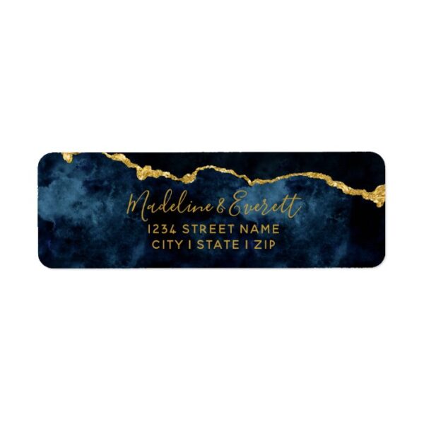 Navy Blue Gold Foil Agate Wedding Return Address Label