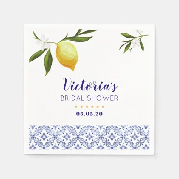 Navy Blue & Lemon Bridal Shower Napkins