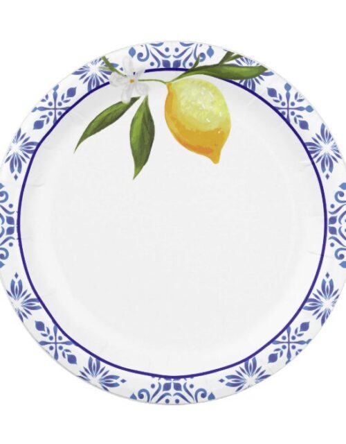 Navy Blue & Lemon Paper Plate