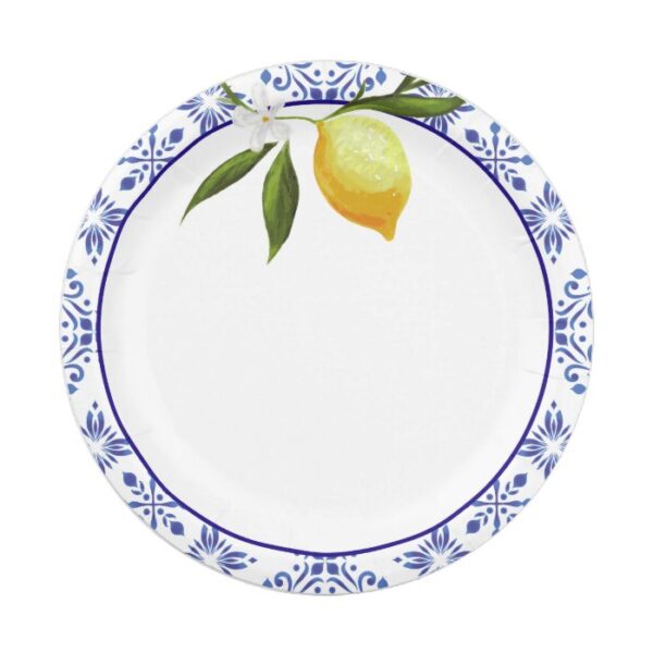 Navy Blue & Lemon Paper Plate