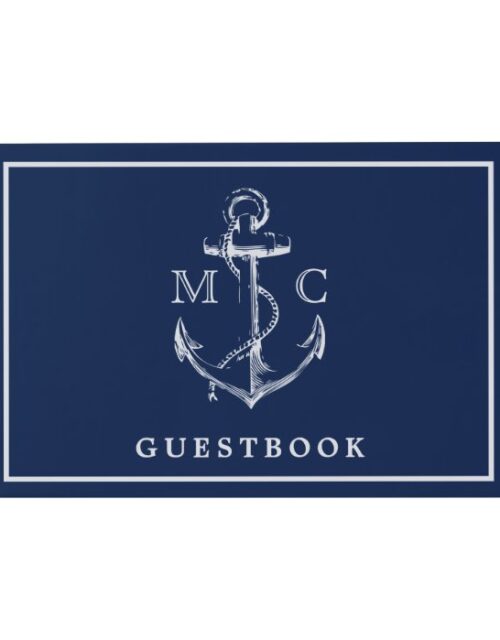 Navy Blue Nautical Anchor Monogram Wedding Guest Book