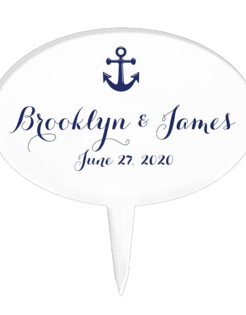 Navy Blue Nautical Wedding Cake Toppers