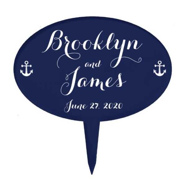 Navy Blue Nautical Wedding Cake Toppers