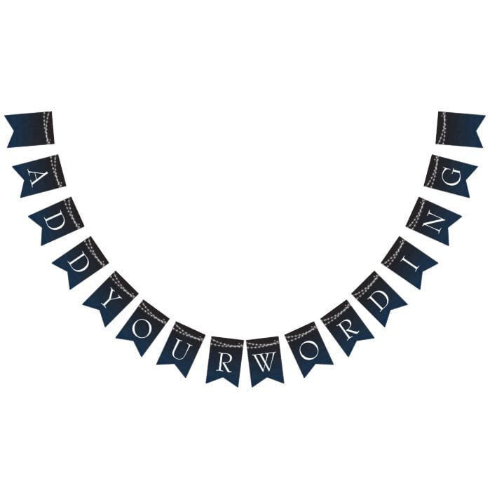 Navy Blue Ombre Lights Typography Wedding Bunting Flags