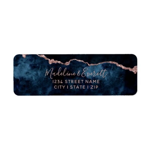 Navy Blue Rose Gold Agate Wedding Return Address Label