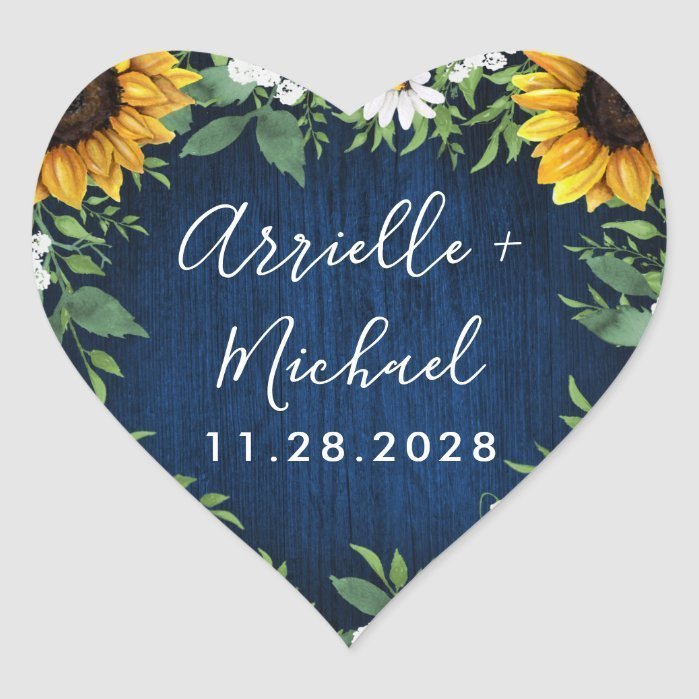 Navy Blue Sunflower Rustic Wedding Favors Stickers