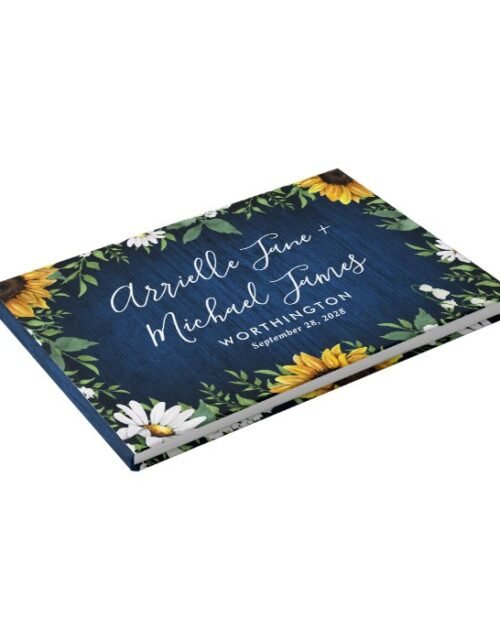 Navy Blue Sunflower Rustic Wedding Guest Book