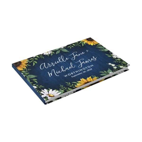 Navy Blue Sunflower Rustic Wedding Guest Book