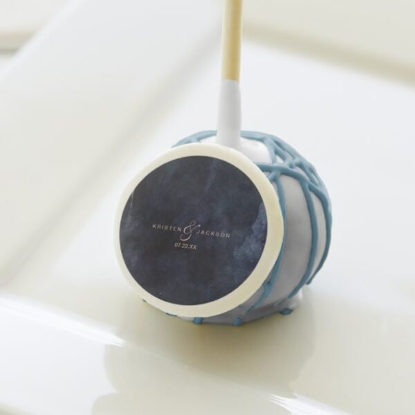 Navy Blue Watercolor & Rose Gold Wedding Monogram Cake Pops