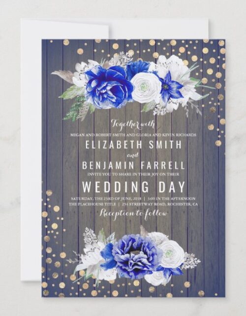 Navy Floral Rustic Wedding Invitation
