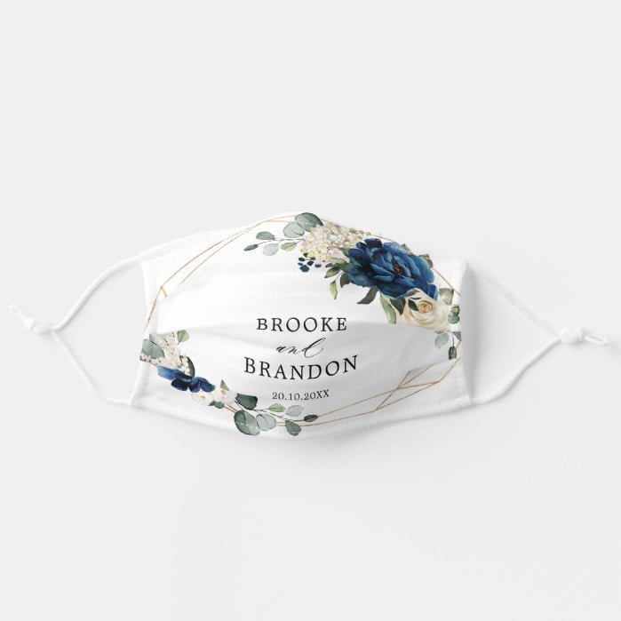 Navy Gold White Champagne Ivory Geometric Wedding Adult Cloth Face Mask