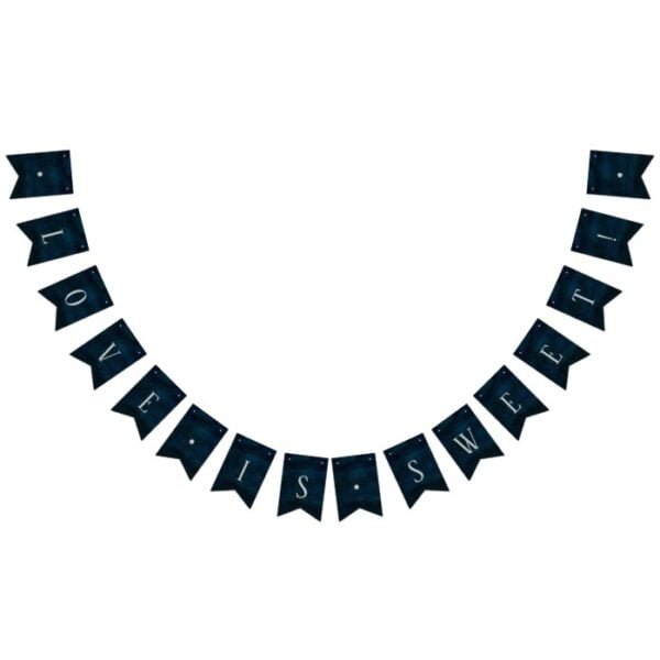 Navy Luster Dark Blue Love is Sweet Wedding Bunting Flags