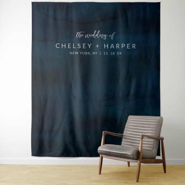 Navy Luster Dark Blue Wedding Photo Booth Backdrop