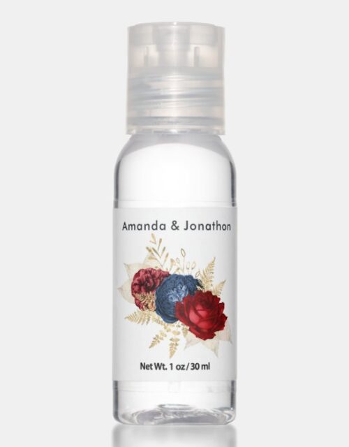 Navy, Red and Gold Floral Wedding Hand Sanitizer