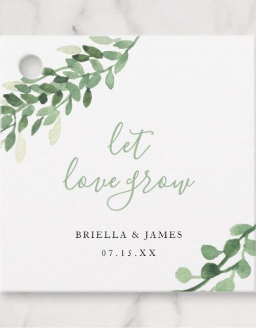 Neutral Greenery Let Love Grow thank you Favor Tags