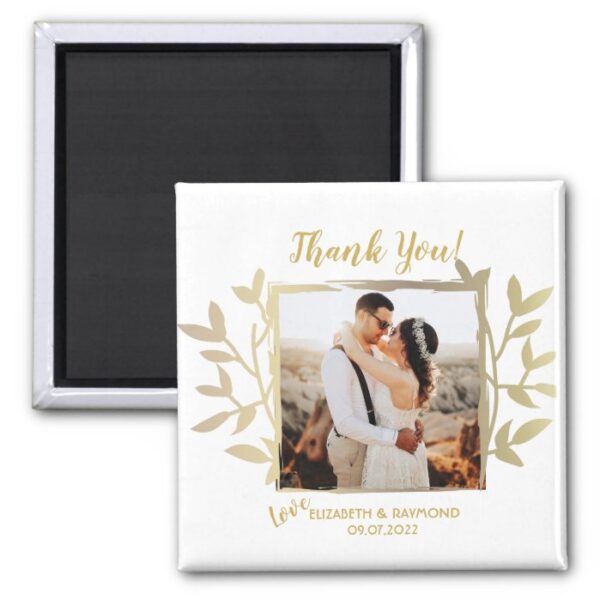Newlywed Photo Thank You Wedding Gold Frame Magnet