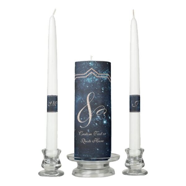 Night Star Sky Celestial Galaxy Wedding Monogram Unity Candle Set